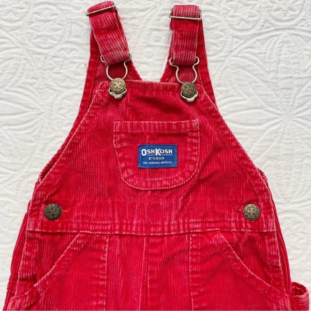 Vintage Union Made Osh‎ Kosh B'Gosh Red Corduroy Overalls (12 Months)